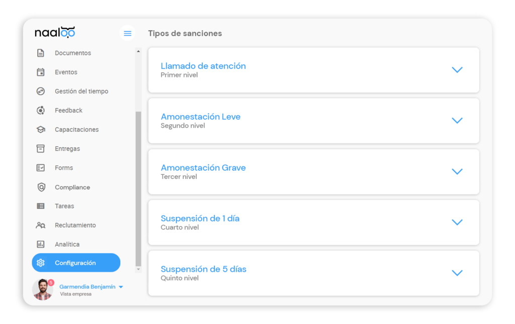 Sanciones automatizadas en Naaloo - Software de Recursos Humanos para pymes